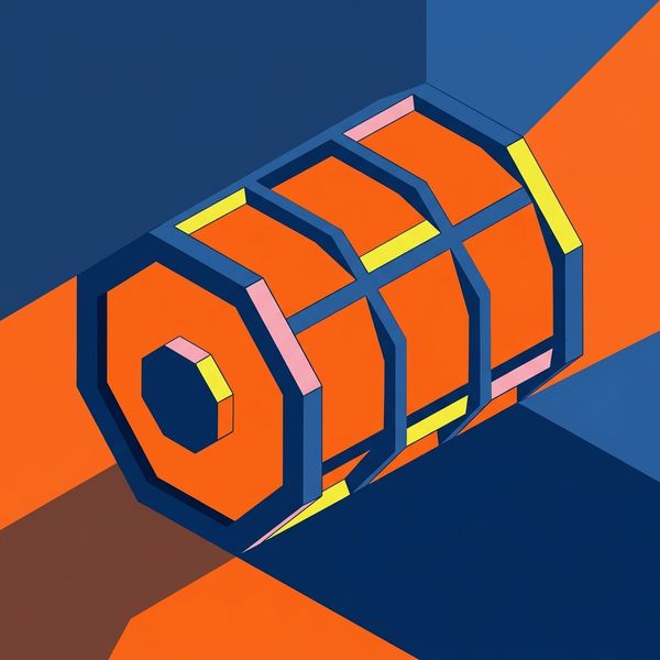 Isometric slot reel drum in navy and orange